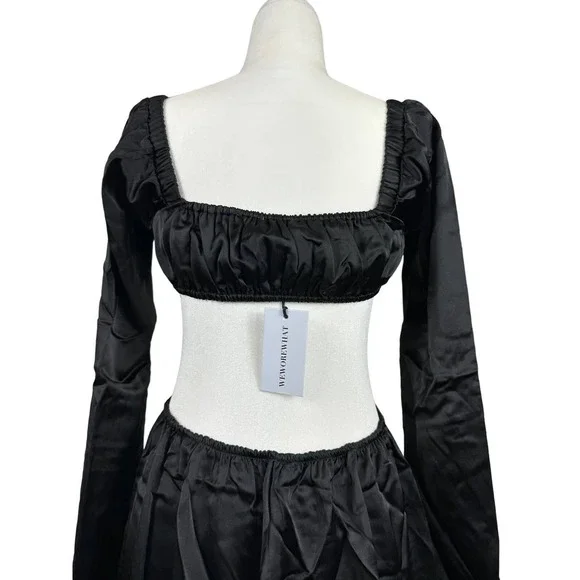 WeWoreWhat Cut Out Midi Dress in Black Satin Size M - Picture 6 of 9